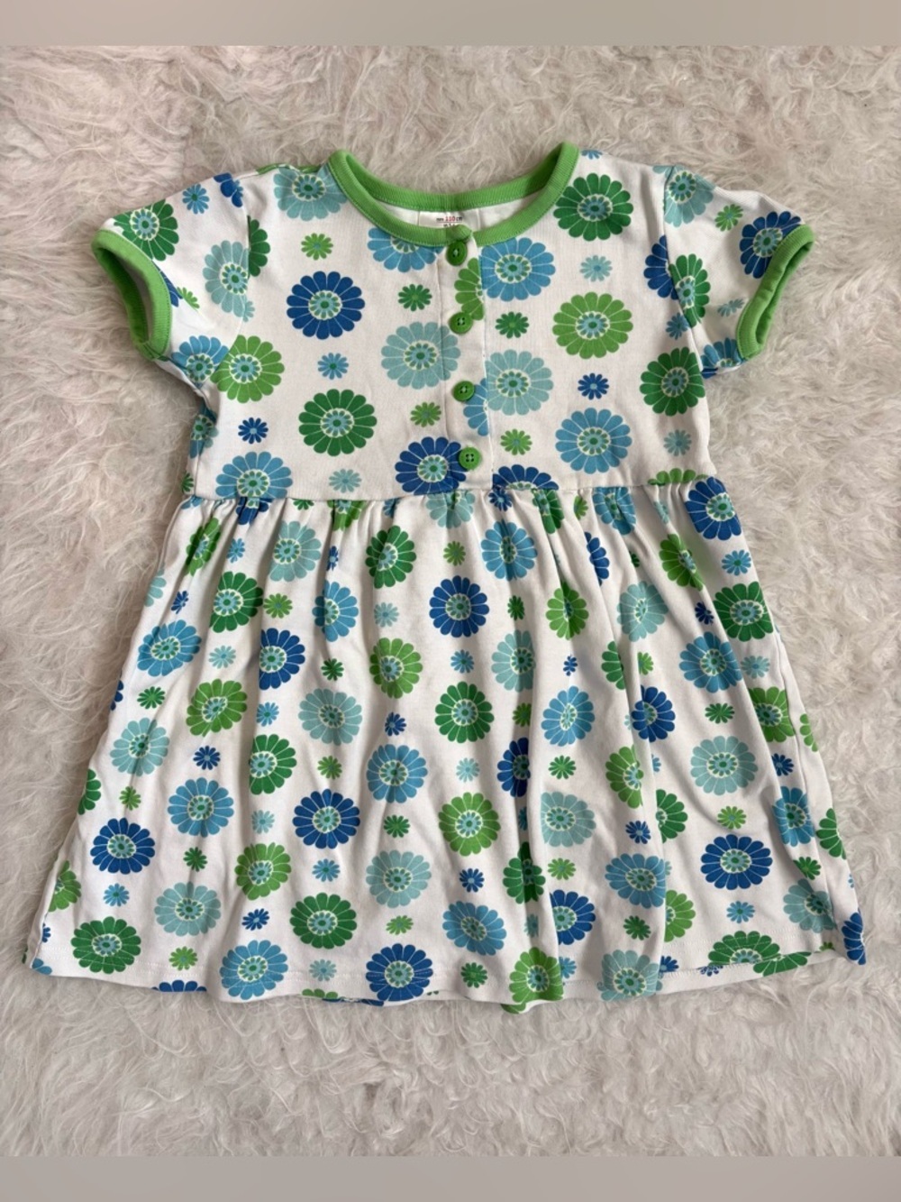 Hanna Andersson White Dress with Blue & Green Mod Floral AOP